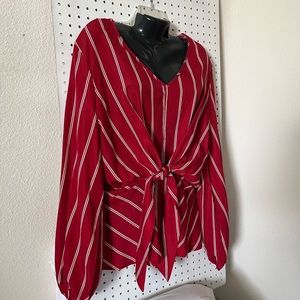 Shein Red White Striped Blousy Sleeved Front Tie Blouse Size 3XL